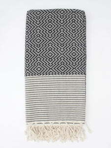 Inca Hammam Turkish Towel/Throw Blanket, Black
