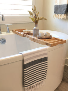 Reef White Black & Grey Striped Turkish Bath/Beach Towel
