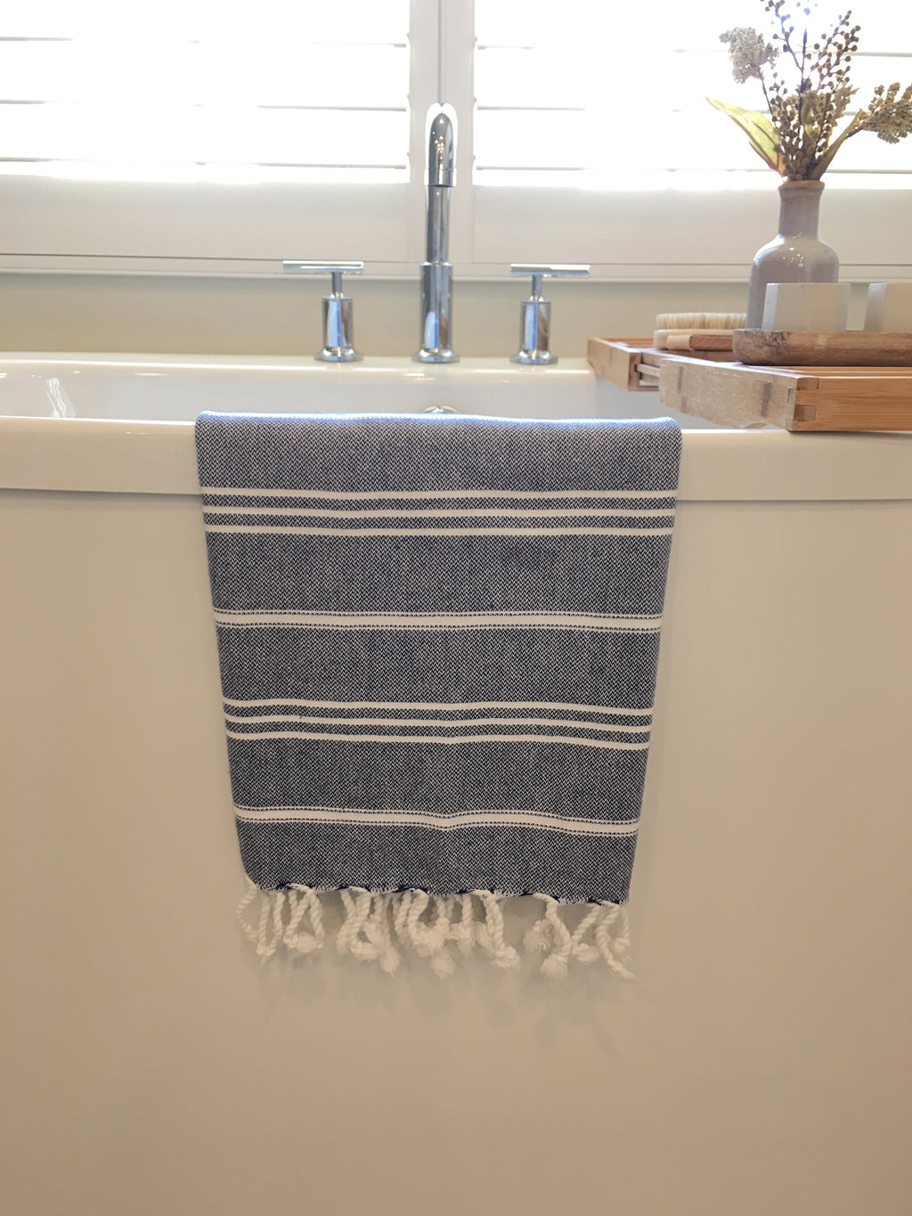 Navy Blue/White Turkish Hand Towel