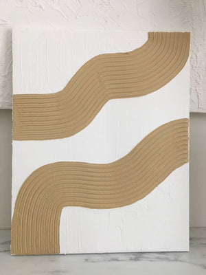Double Waves White/gold - Textured Art Canvas