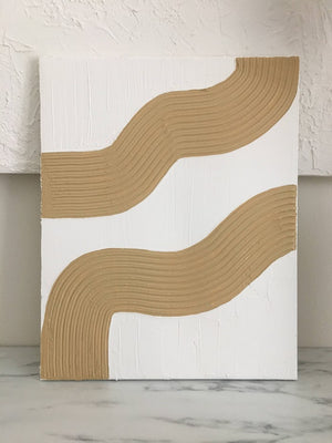 Double Waves White/gold - Textured Art Canvas