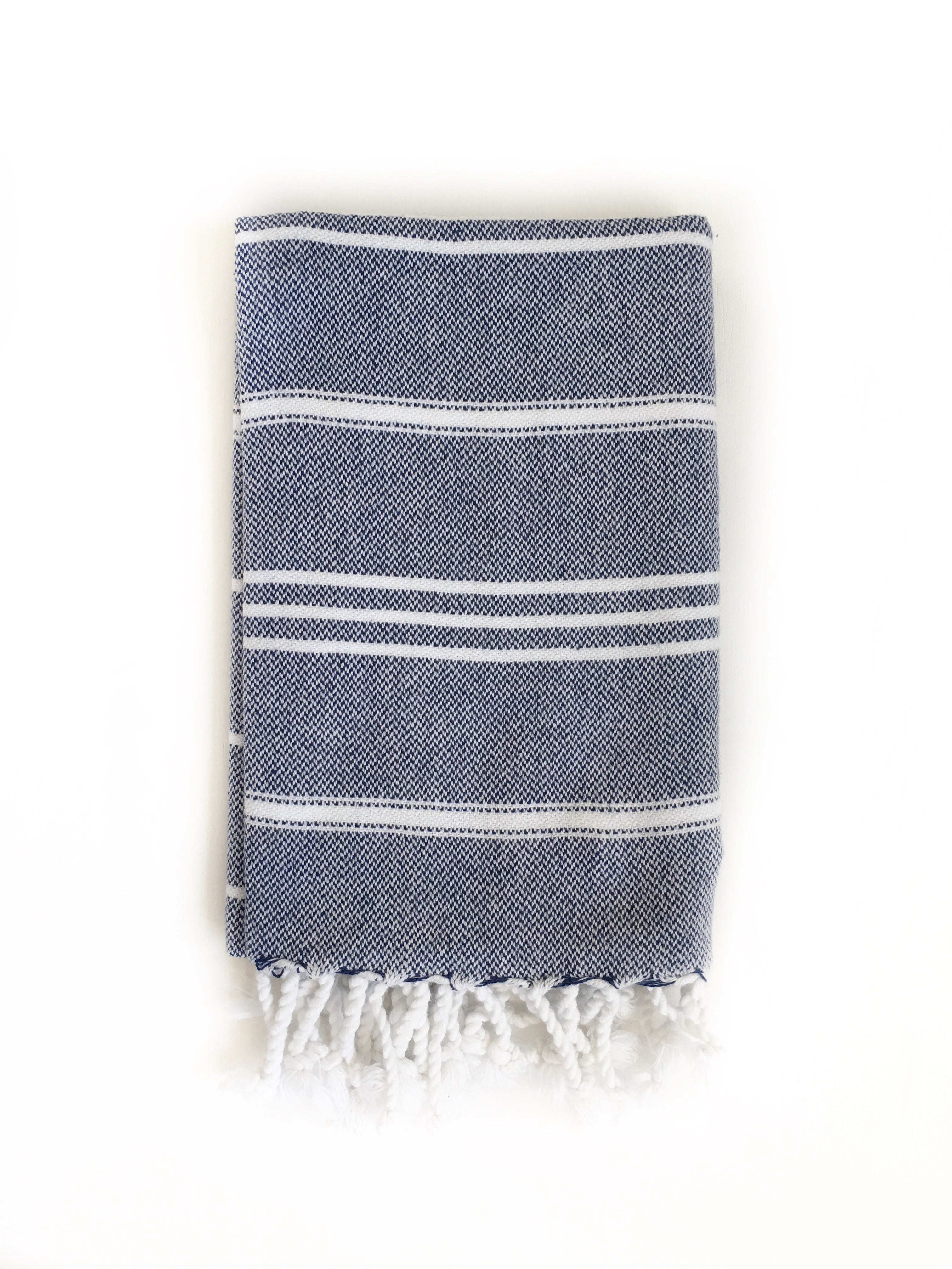 Navy Blue/White Turkish Hand Towel